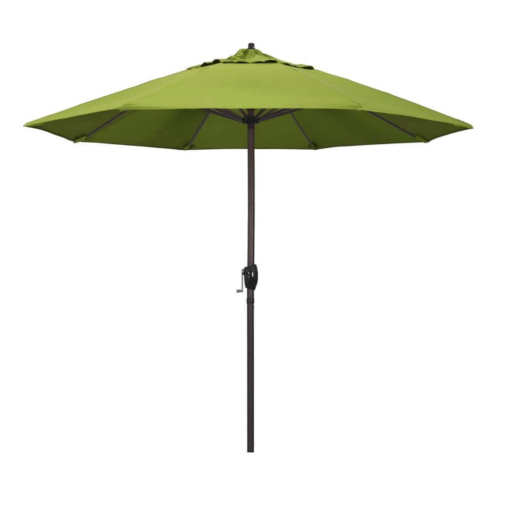 California Umbrella 9 ft. Bronze Aluminum Pole Market Aluminum Ribs Auto Tilt Crank Lift Patio Umbrella in Macaw Sunbrella ATA908117-5429 Sansujyuku sansujyuku.com