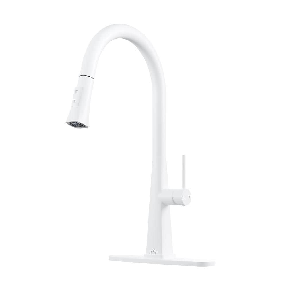 Single Handle Pull-Down Sprayer Kitchen Faucet with Advanced Spray, Pull Out Spray Wand, Deckplate in Matte White -  CASAINC, CA-D4174-MW