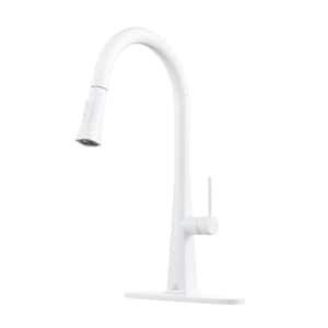 Single Handle Pull-Down Sprayer Kitchen Faucet with Advanced Spray, Pull Out Spray Wand, Deckplate in Matte White