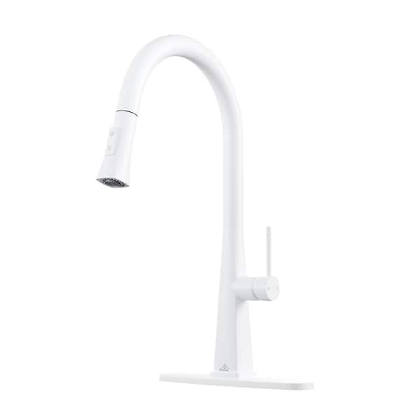 CASAINC Single Handle Pull-Down Sprayer Kitchen Faucet with Advanced Spray, Pull Out Spray Wand, Deckplate in Matte White