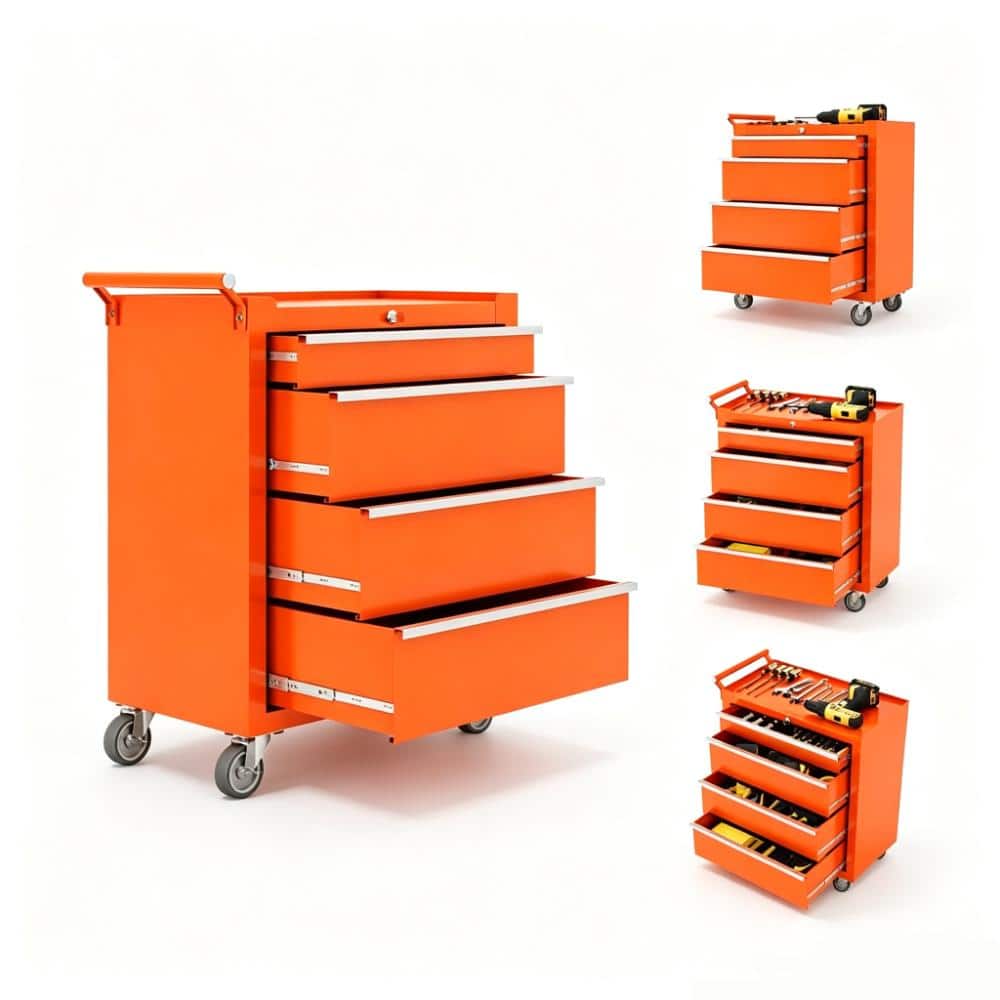 "4-Drawer Rolling Tool Chest with Drawers & Lock, 24"" Compartment Tool Box Cart with Lockable Wheels & Drawer Liners" price history on PriceWatchPro