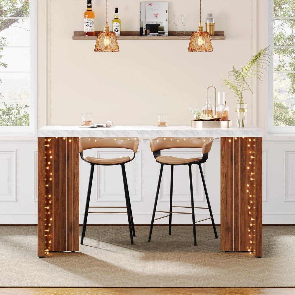 BYBLIGHT Kearsten Rectangle White Walnut Brown 55 in. Bar Home