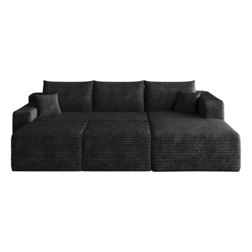 95 in. Armless 5-piece Plush Corduroy Fabric U-Shaped Sectional Sofa with Ottoman in Black price history on PriceWatchPro