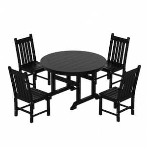 Hayes 5-Piece Round HDPE Plastic Outdoor Dining Set with Side Chairs in Black