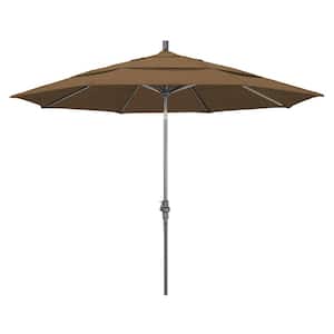 11 ft. Hammertone Grey Aluminum Market Patio Umbrella with Crank Lift in Woven Sesame Olefin