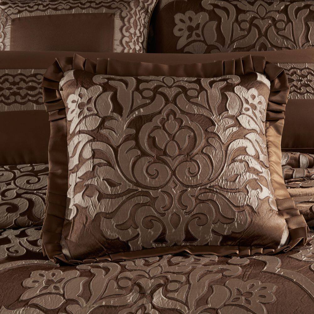Copper and Beige Damask Square Decorative Throw Pillow