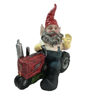 12 in. Gardener Gnome Riding Farm Tractor Collectible Statue