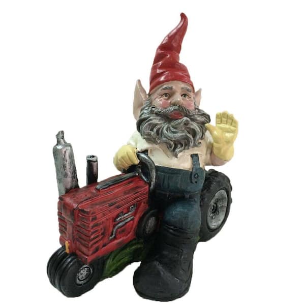 Toad Hollow 12 in. Gardener Gnome Riding Farm Tractor Collectible Statue