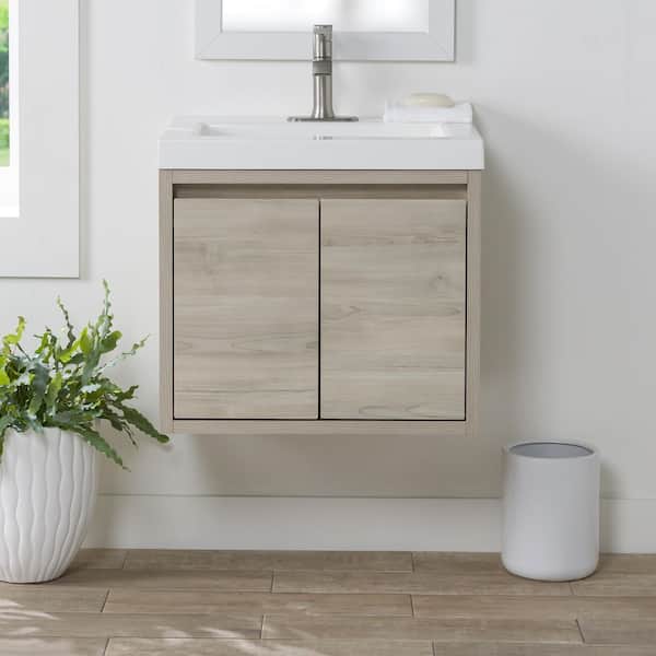 Millhaven 25 in. Single Sink Sable Floating Bath Vanity with White Cultured Marble Top (Assembled)