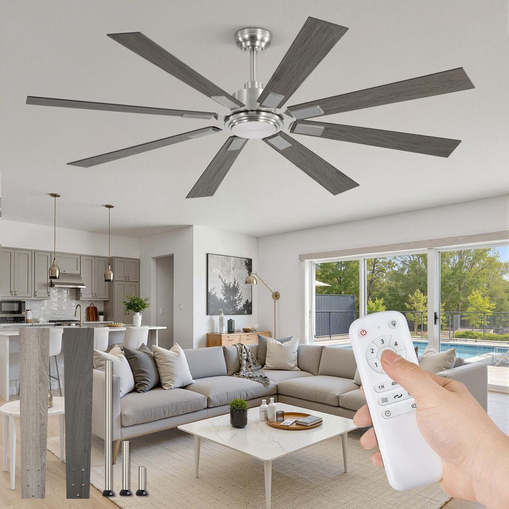 Indoor/Covered Outdoor Use 65 in. Brushed Nickel Downrod Mount 8 Blades Ceiling Fan with Remote, 6-Speed Adjustable price history on PriceWatchPro