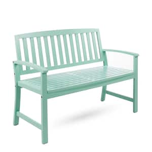 Farmhouse Style 2-Person High-Quality Durable Solid Acacia Wood Outdoor Bench with Back, Stable and Sturdy in Light Mint