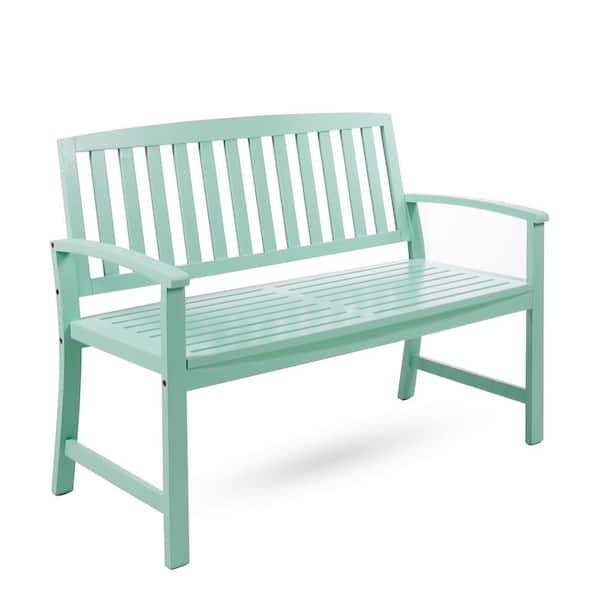 Misopily Farmhouse Style 2-Person High-Quality Durable Solid Acacia Wood Outdoor Bench with Back, Stable and Sturdy in Light Mint
