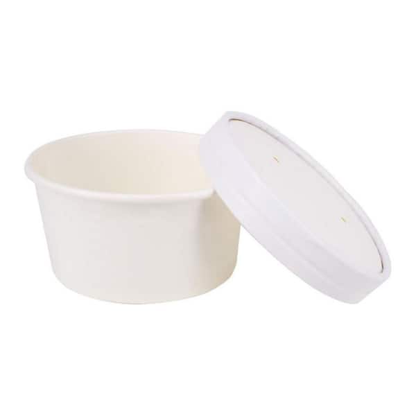 White Paper Double Poly-Coated Medium Food Storage Portion Cup Lid for 6 oz. Hot or Cold Desserts with Lid 50 Set