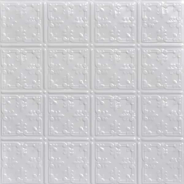 FROM PLAIN TO BEAUTIFUL IN HOURS Florentine White 2 ft. x 2 ft. Decorative Nail Up Tin Ceiling Tile (24 sq. ft./case)