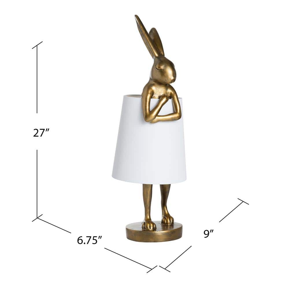 Charming Gold Rabbit Table Lamp with White Linen Shade