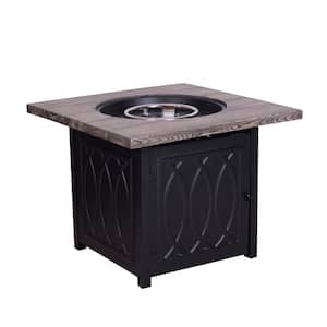 Black Faux Woodgrain Table top And Steel Base Propane Outdoor Fire Pit Table With Lid