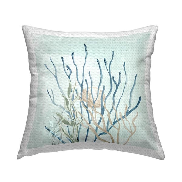 Stupell Industries Coral Shells Aquatic Underwater Blue Square Outdoor Throw Pillow
