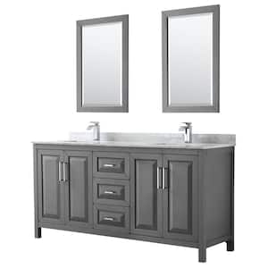 Daria 72 in. Double Bathroom Vanity in Dark Gray with Marble Vanity Top in Carrara White and 24 in. Mirrors
