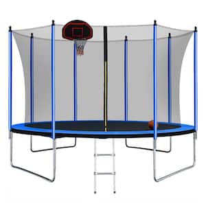 10 ft. Blue Round Trampoline with Safety Enclosure Net and Basketball Hoop
