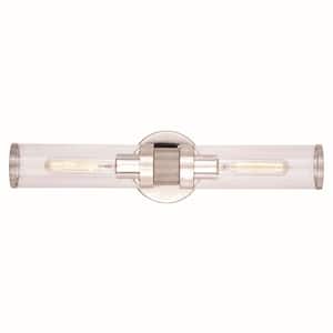 Levitt 19.25 in. W 2-Light Polished Nickel Mid Century Modern Industrial Bathroom Vanity Light Fixture Clear Glass