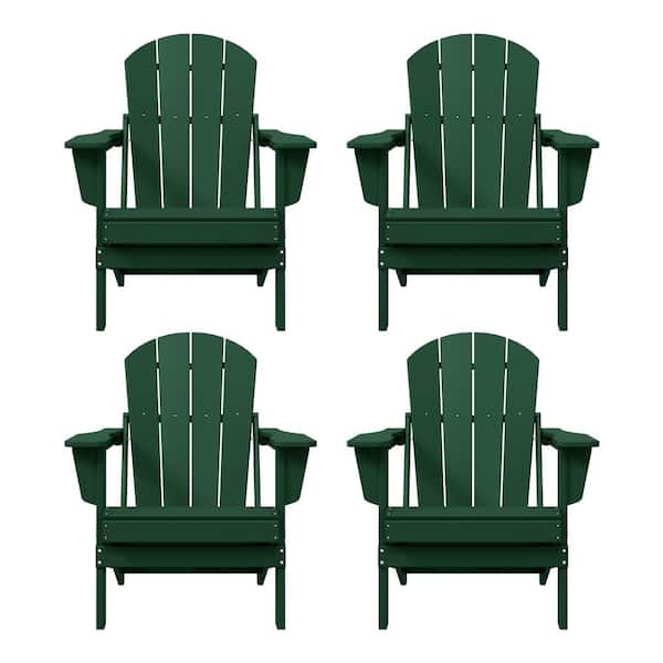 Laguna 4-Pack Fade Resistant Outdoor Patio HDPE Poly Plastic Classic Folding Adirondack Chairs in Dark Green
