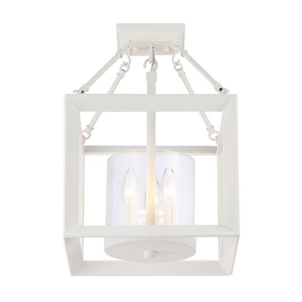 Golden Lighting - Smyth 3-Light 11.75 in. Semi-Flush in Natural White with Clear Glass