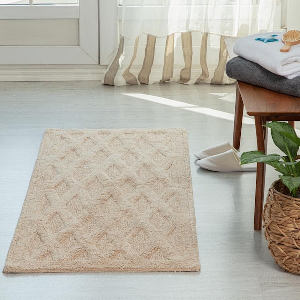 MH LONDON Alderbury Beige 24 in. x 60 in. Geometric Cotton Bath Mat