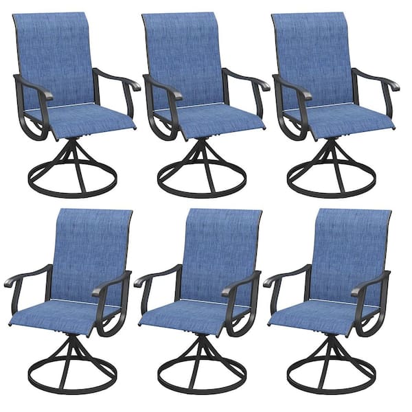 6-Piece Outdoor Patio Swivel Dining Chairs with 360° Rotation and Rust-Resistant Metal Frame, Blue