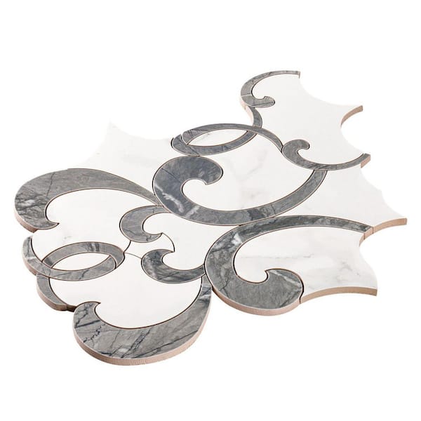 Ciara Larkin Grey 11 in. x 13 in. Marble Look Matte Porcelain Mosaic Floor Wall and Tile (5.25 sq. ft. /Case)
