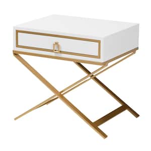 Lilibet 1-Drawer White and Gold Nightstand End Table (19.7 in. H x 19.7 in. W x 15.7 in. D)