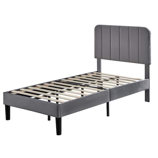 VECELO Upholstered Bed Frame Gray Metal Frame Twin Platform