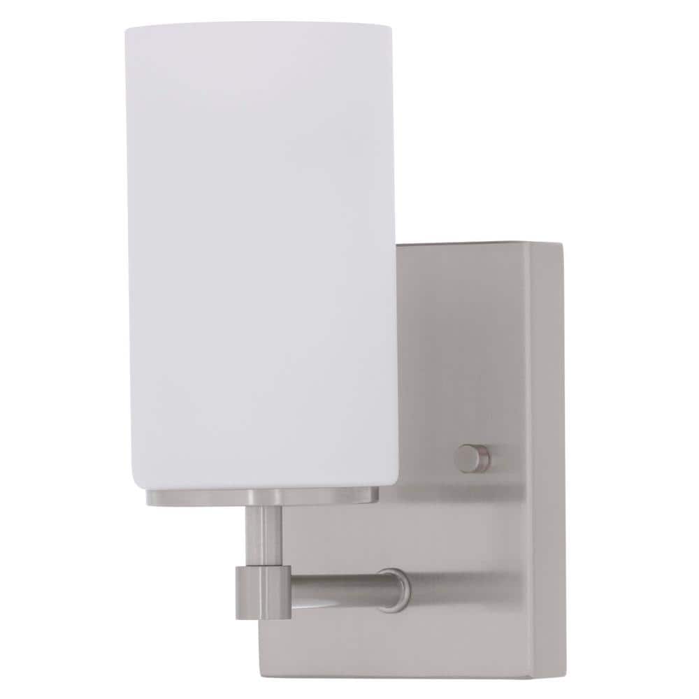 Alturas Brushed Nickel Cylinder Vanity Wall Sconce with Etched Glass