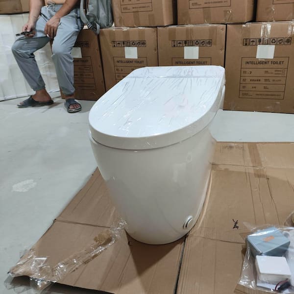 Automatic Elongated Bidet Toilet 1.28 GPF in White with Heated Seat, Adj. Temp, Air Dryer, Soft Close, Antibacteria