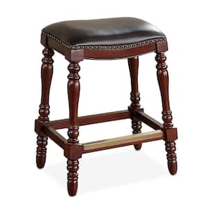 Chester 24 in. Saddle Seat Wood and Leather Gel Counter Stool
