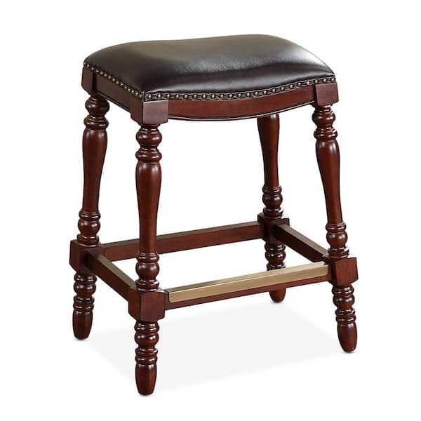 Unbranded Chester 24 in. Saddle Seat Wood and Leather Gel Counter Stool