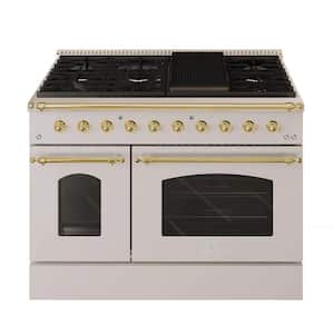 CLASSICO 48” TTL 6.7 CuFt 8 Burner Freestanding All Gas Range LP Gas Stove and Gas Oven, Stainless steel with Brass Trim