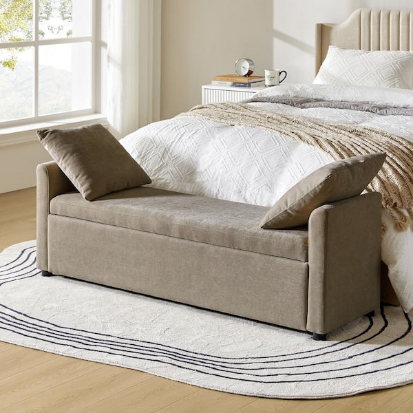 Unbranded Felipe Wide Brown Storage Bench with Plastic Legs 59.4 in.