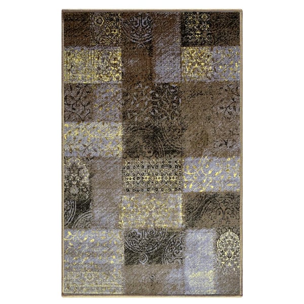 SUPERIOR Hadley Brown 9 ft. x 12 ft. Damask Non-Slip Area Rug