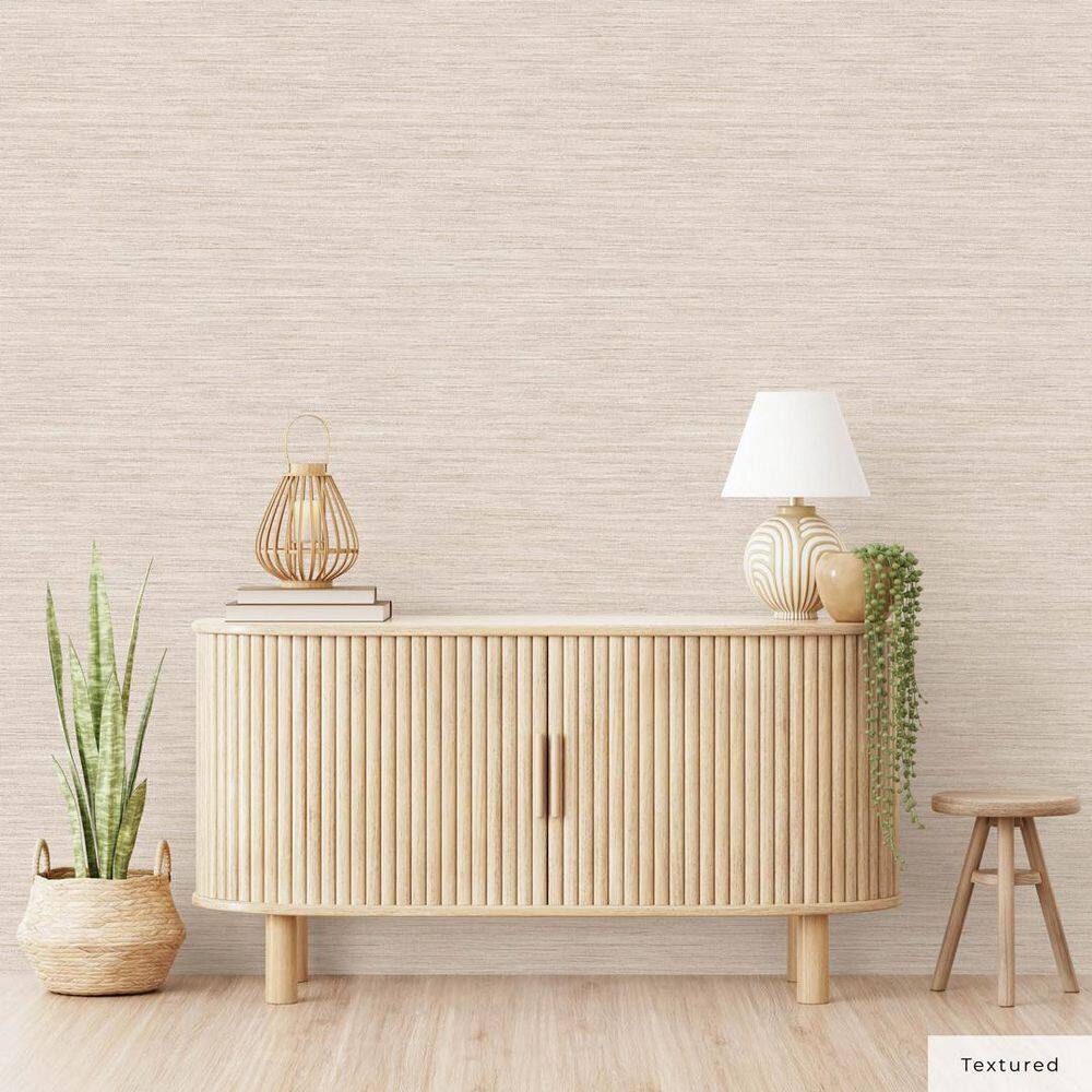 Ecru Faux Grasscloth 3D Peel and Stick Wallpaper Roll