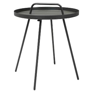Small Charcoal Gray Side Table, Metal Round Side Table with Handle, for Outdoor Garden Bedroom Living Room