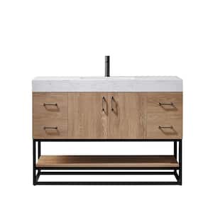 Alistair 48B in.W x 22 in. D x 33.9 in H Bath Vanity in Oak Finish with Stone Vanity Top in White with white basin