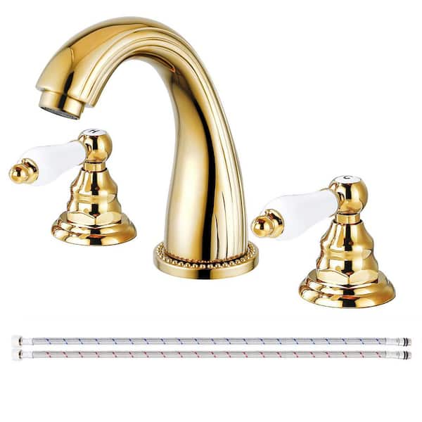 2 Handles 8 in. Widespread Bathroom Faucet 3-Hole Sink Faucet in Polished Gold