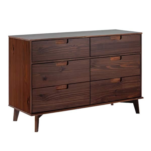 Sloane Mid-Century Modern Walnut 6-Drawer 52 in. Solid Wood Dresser