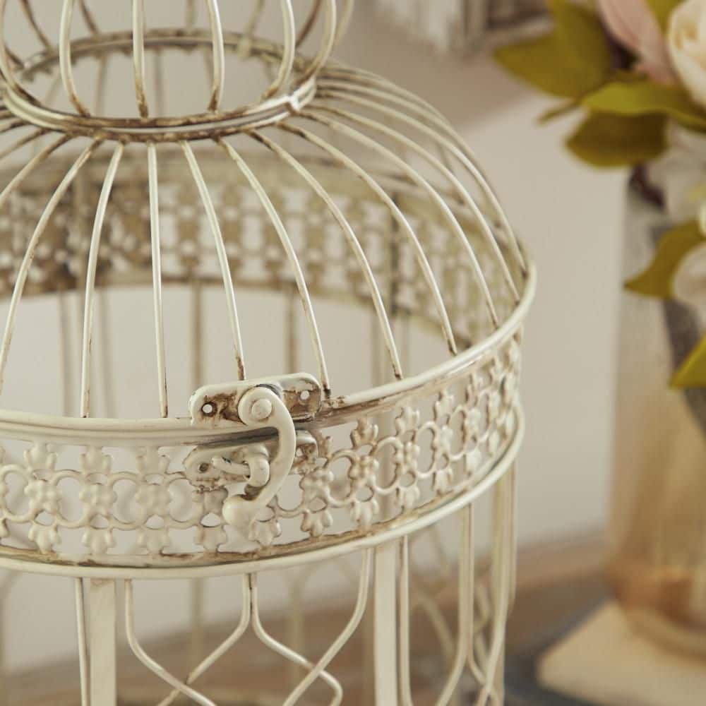 Cream Distressed Metal Vintage Birdcage Set with Latch and Hook