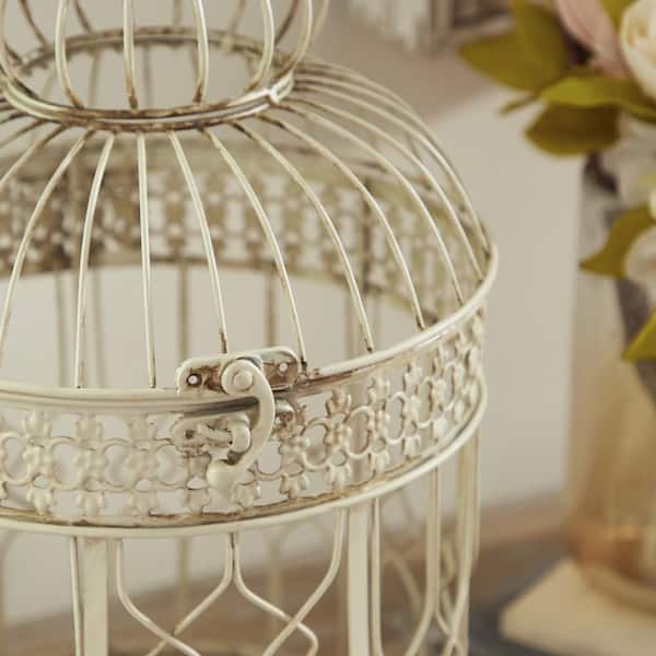 Cream Metal Hinged Top Birdcage with Latch Lock Closure and Hanging Hook (2- Pack)