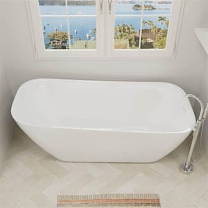 59 in. Acrylic Freestanding Bathtub Flatbottom Soaking SPA Tub Bathtub in White with Polished Chrome Drain in White