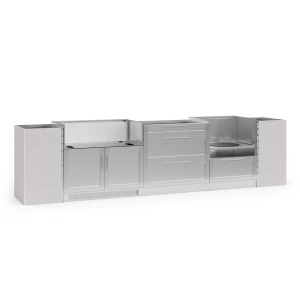 NewAge Products Outdoor Kitchen Signature Series 140.94 in. x 23.75 in. x 35.75 in. Stainless Steel 6-Piece Set w/40 in. Grill Cabinet