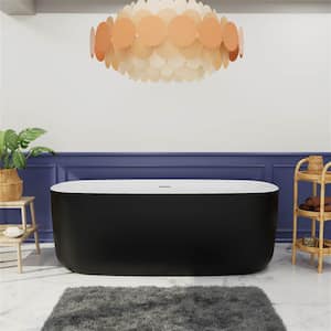 59 in. x 28.34 in. Freestanding Acrylic Flatbottom Soaking Bathtub with Center Drain and Overflow in Matte Black