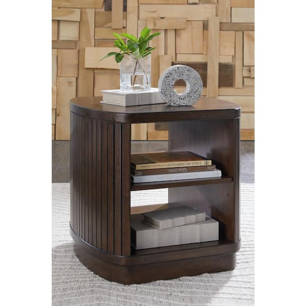 Korestone 25 in. Brown Specialty Wood End Table with Storage and Shelves