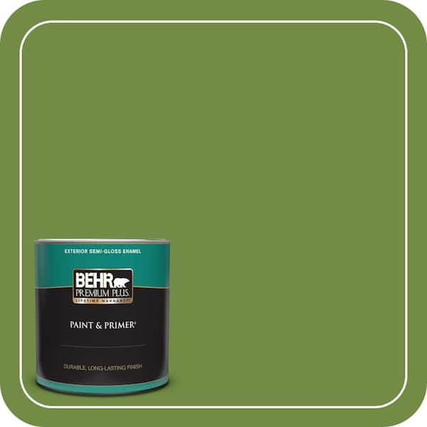 BEHR PREMIUM PLUS 1 qt. #420D-6 Thyme Green Semi-Gloss Enamel Exterior Paint & Primer